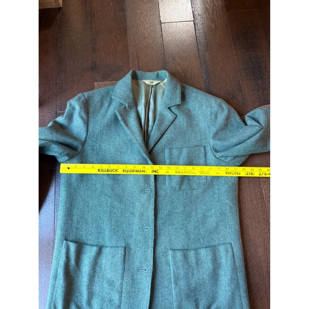Vintage GAP Herringbone Blazer M Green Wool Blend Elbow Patches Academic preppy